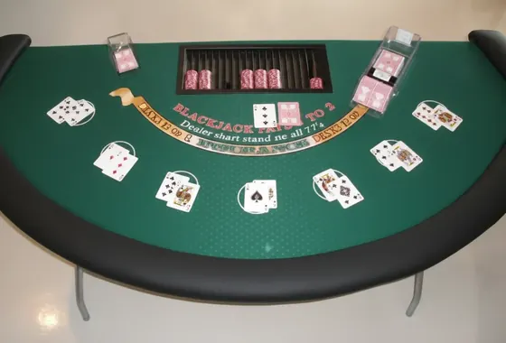 Blackjack table with cards and chips