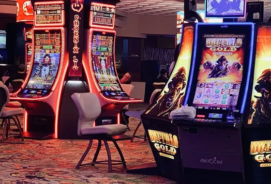 Rows of slot machines